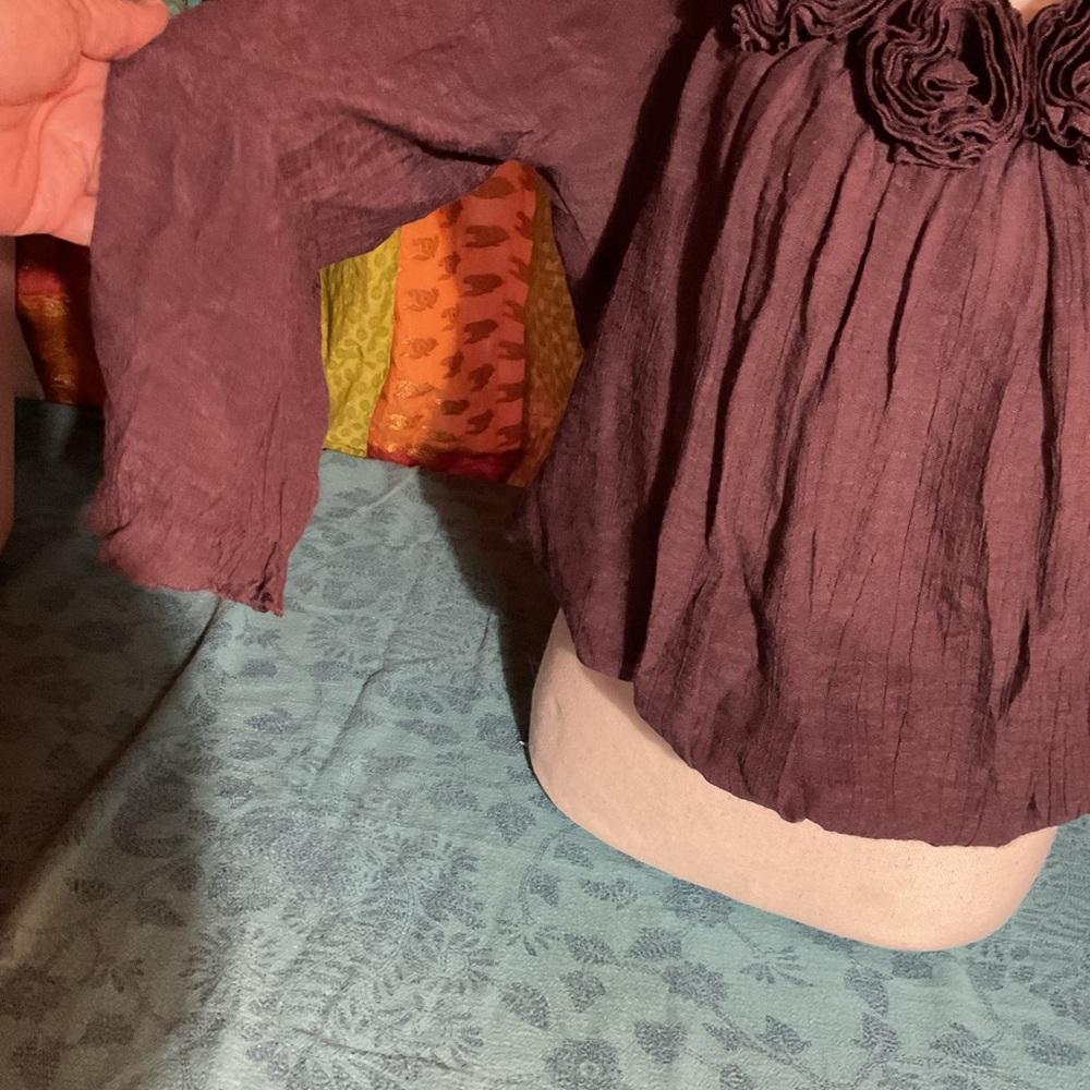 Mine. A Boutique purple rosette blouse smocked waist Large - Picture 2 of 4